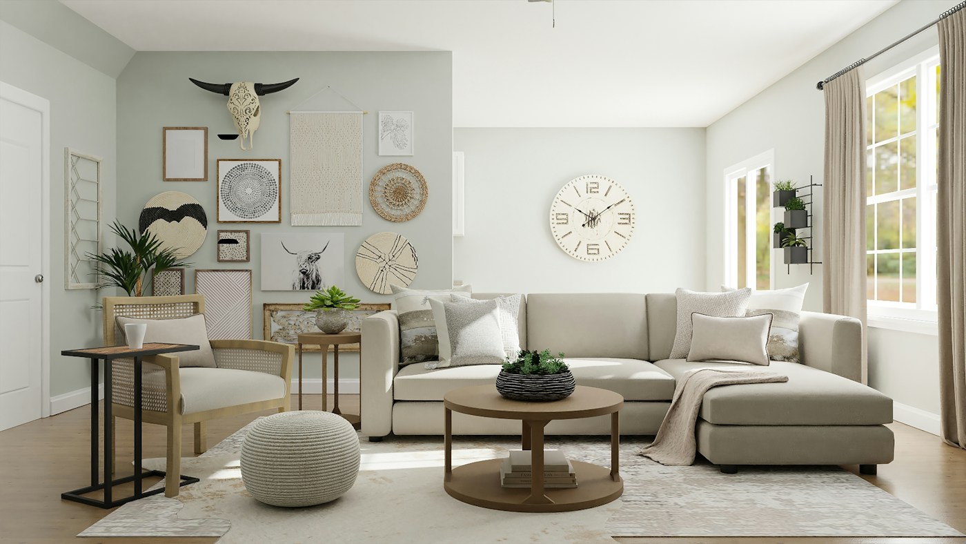 Light-filled neutral interior with natural textures